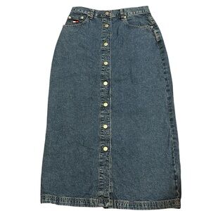 Tommy Hilfiger Y2K Denim Maxi Button Down Skirt Size 8